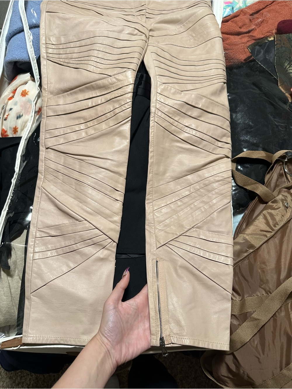 Valentino Lamb Leather Runway Beige Khaki Panelled Leather Moto Zip See Video